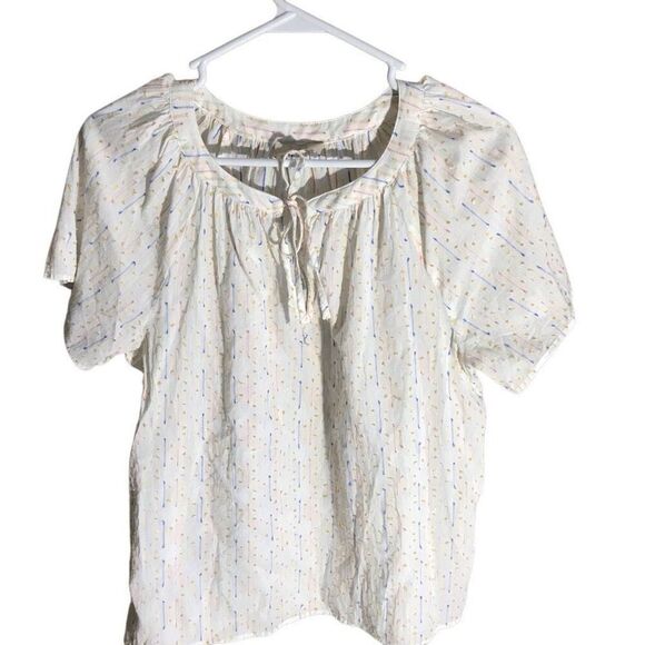 Loft outlet size Small Top short sleeve Blouse white with textured stitching - Picture 1 of 4